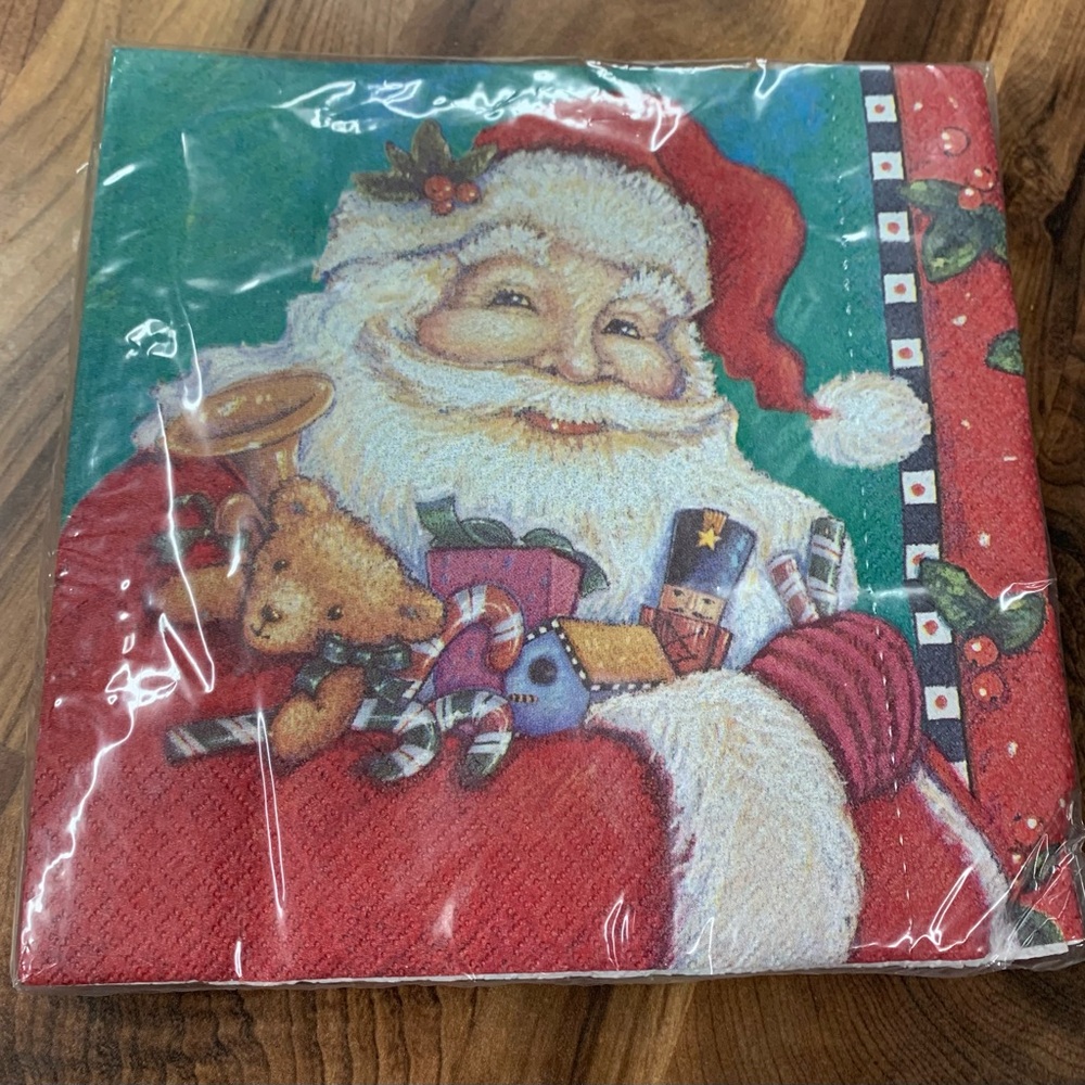 Vintage Santa Christmas Beverage Napkins Paper Art Decoupage Yuletide Cheer Vtg